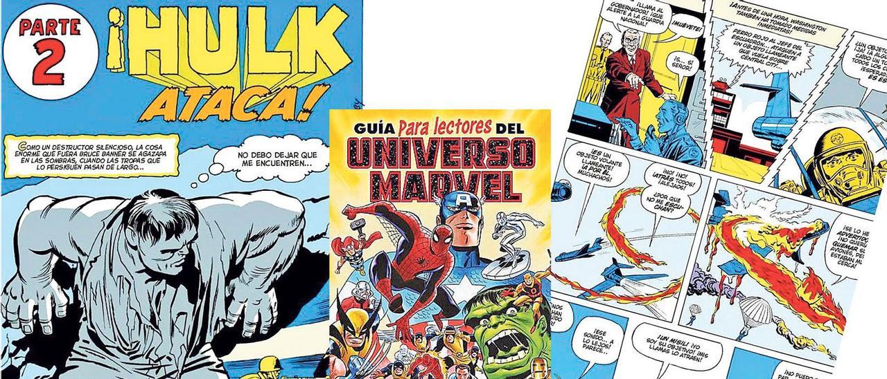 Varias portadas y viñetas de la biblioteca de cómics Marvel, de Panini.