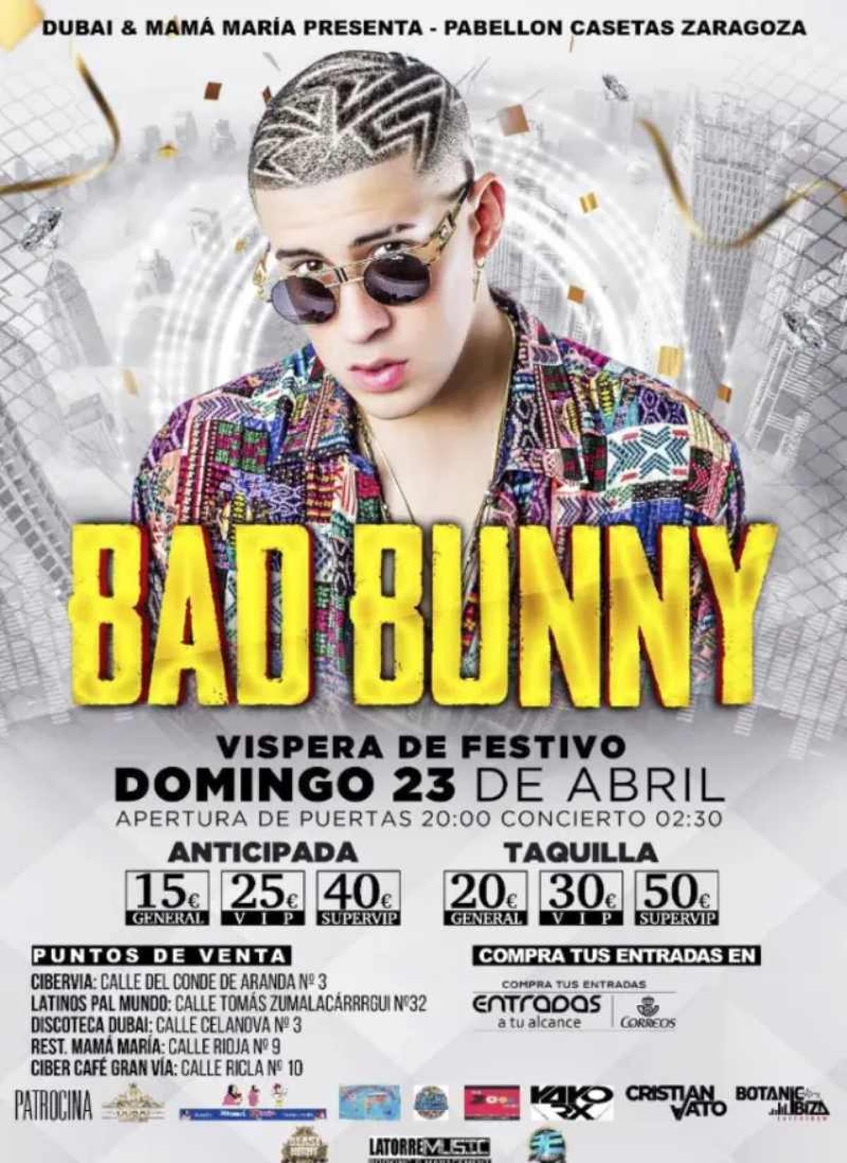 El cartel de Bad Bunny en Casetas, Zaragoza, en 2017