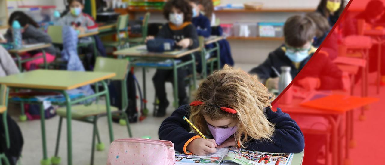 Alumnos en clase en el CEIP Ría de Vigo, San Miguel de Oia, ayer, primer día tras las vacaciones de Navidad