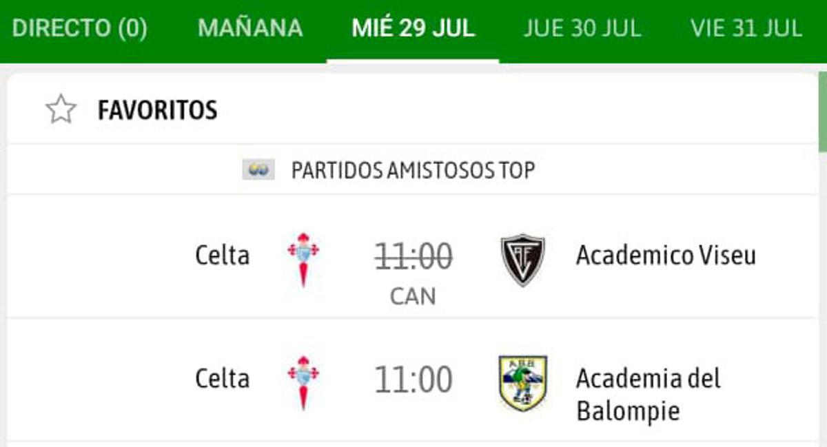 Captura del error que confundió este lunes a aficionados del Celta.