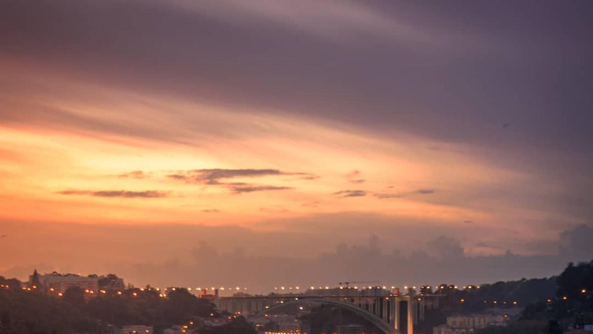 Fotografía del paisaje de Oporto al anochecer con el Duero como protagonista