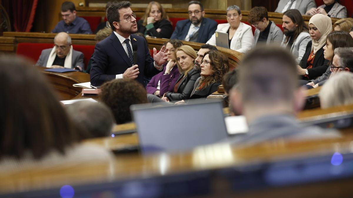 El president de la Generalitat, Pere Aragonès, este miércoles en el Parlament