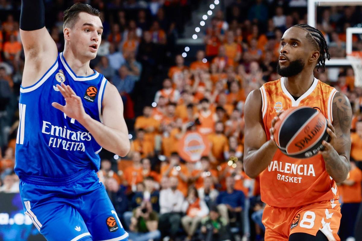 Jean Montero, ante Hezonja en el Valencia Basket - Real Madrid de Euroliga.