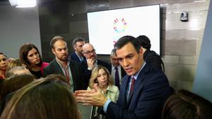 Spanish Prime Minister Pedro Sanchez speaks to reporters after a news conference following a conference call with European leaders at the Moncloa Palace in Madrid, Spain, March 10, 2020. REUTERS/Sergio Perez