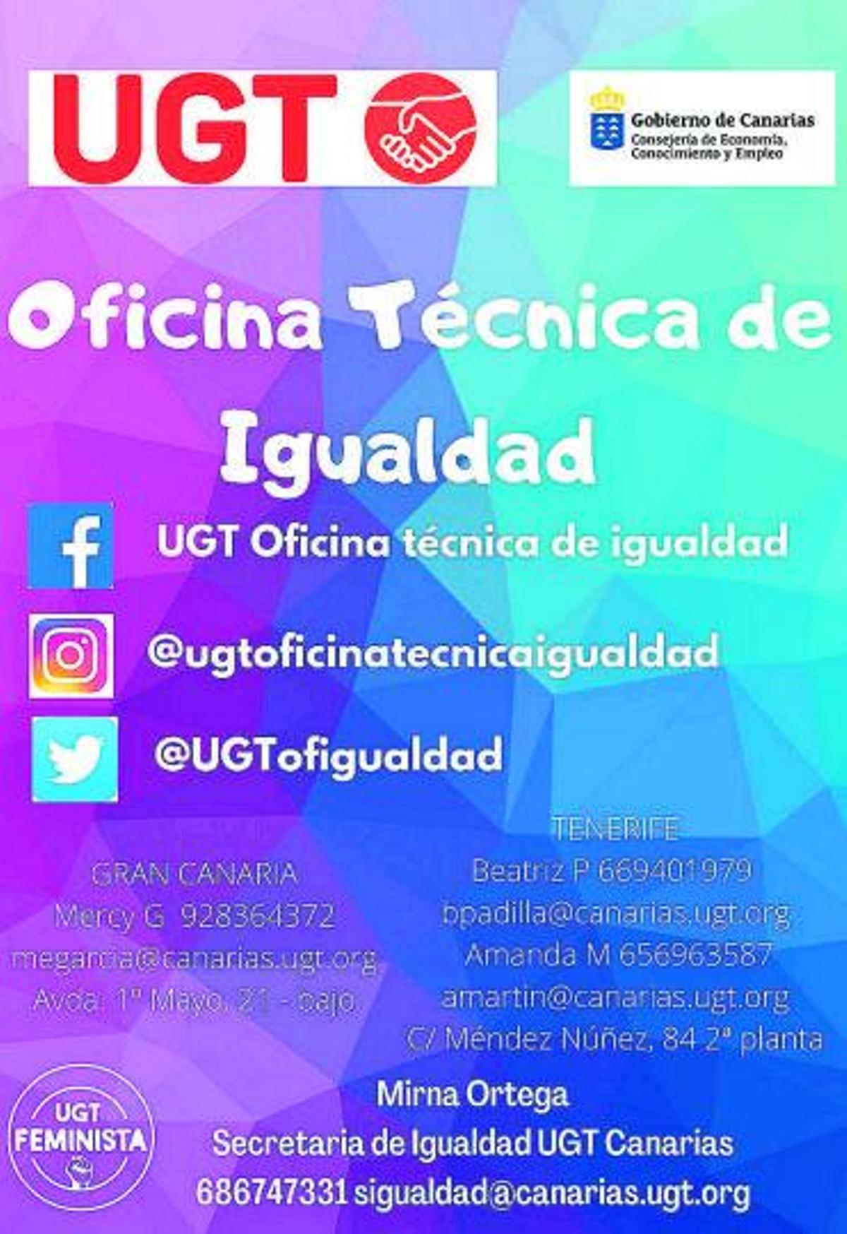 La Oficina de Igualdad de UGT Canarias ofrece asesoramiento regional.