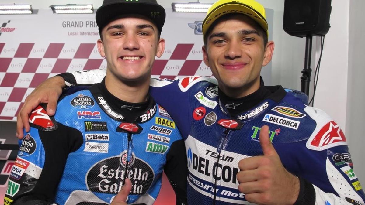 Aron Canet y Jorge Martin, en Catar, tras el gran duelo que mantuvieron en carrera.