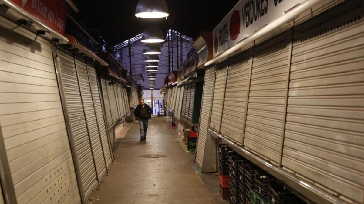 Mercado de la Boqueria de Barcelona, este miércoles 14 de noviembre, día de huelga general.