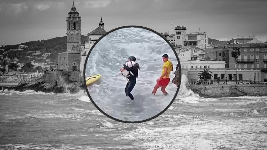 Rescaten un gos atrapat entre roques en una platja