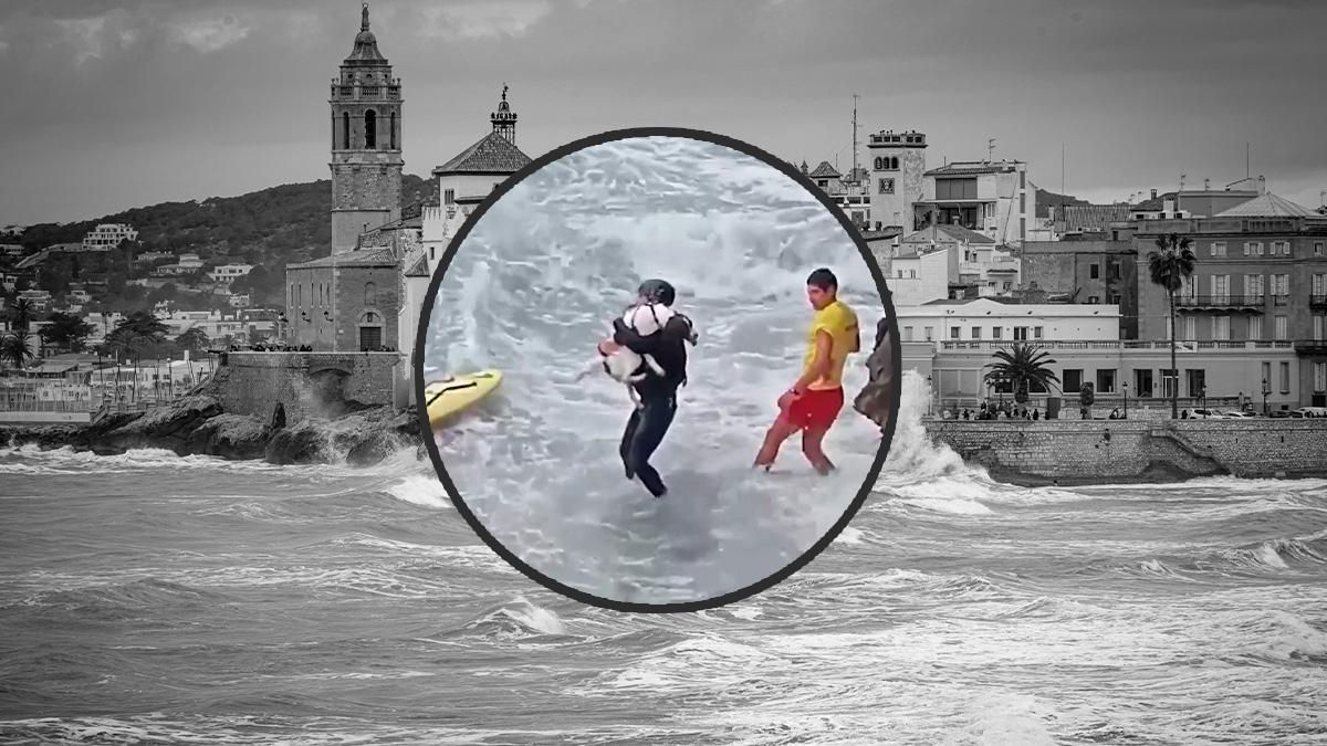 Rescaten un gos atrapat entre roques a la platja de Sant Sebastià, a Sitges