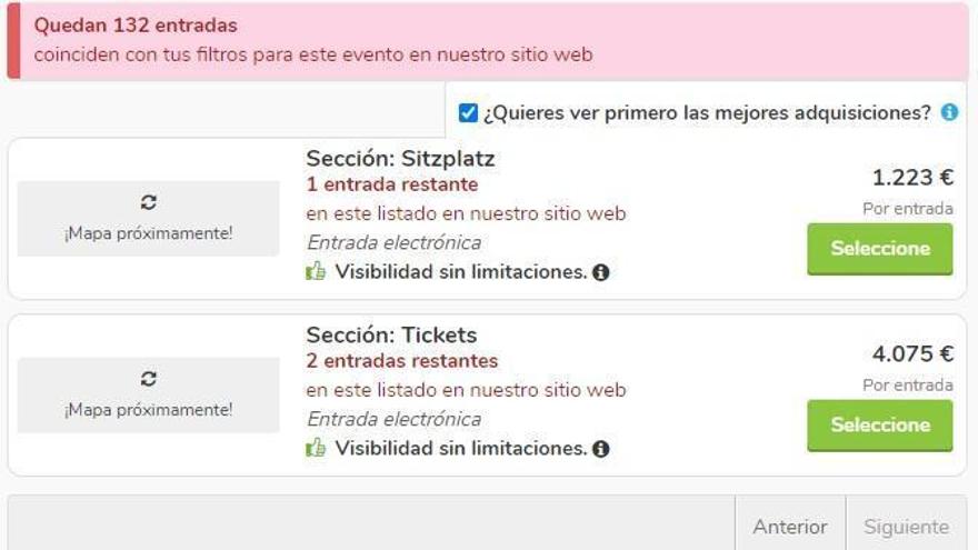 En muchas entradas no especifican a priori cuál es el lugar. Ejemplo tomado de Viagogo.