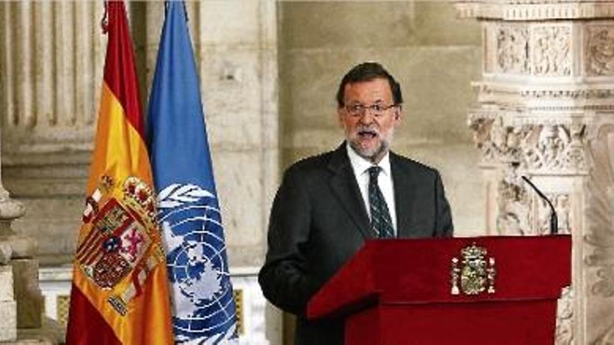 El president, Mariano Rajoy, durant la seva intervenció en l&#039;acte de celebració.