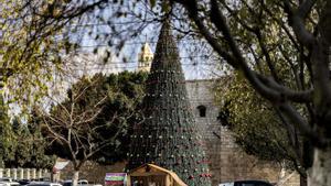 El árbol de Navidad en la plaza Manger de Belén