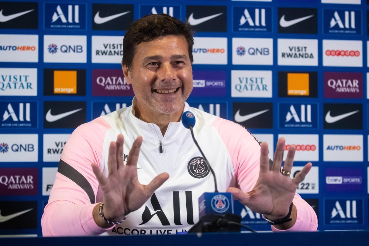 Pochettino, en una rueda de prensa como entrenador del Paris Saint Germain.