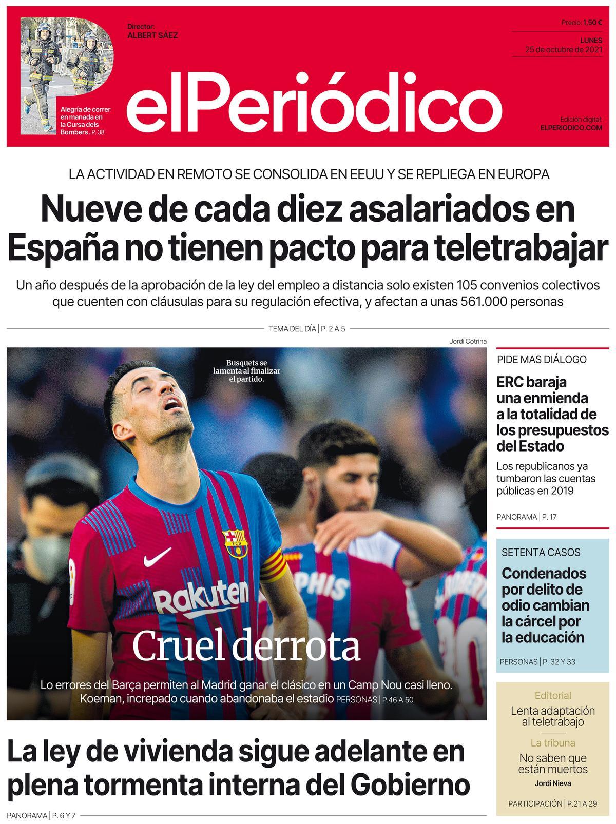 La portada d’EL PERIÓDICO del 25 d’octubre del 2021