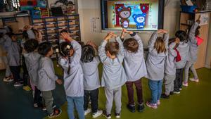 Un aula del colegio jesuita Pere Claver de Barcelona.