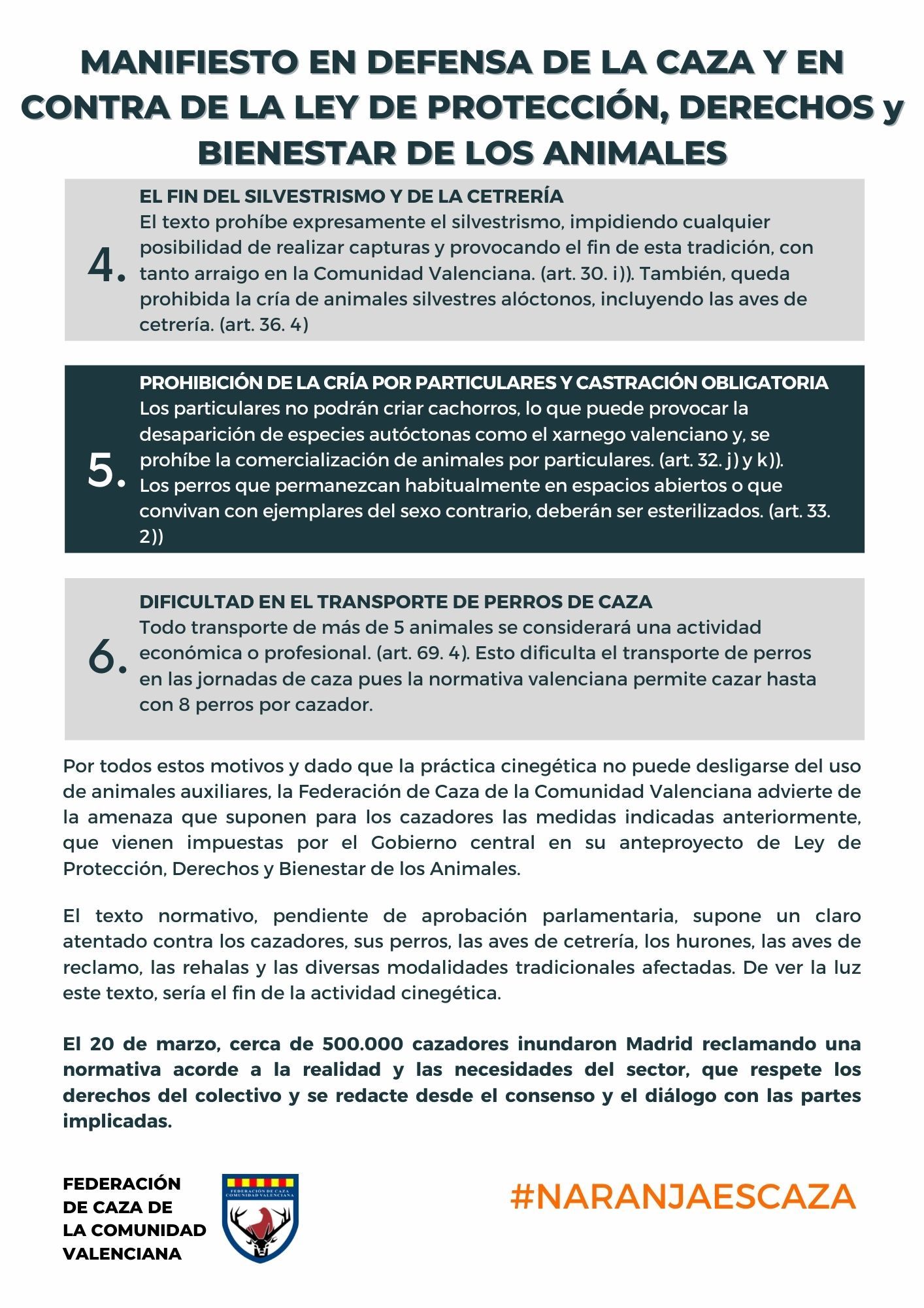 Manifiesto en defensa de la caza y en contra de la Ley de Protección, Derechos y Bienestar de los Animales.