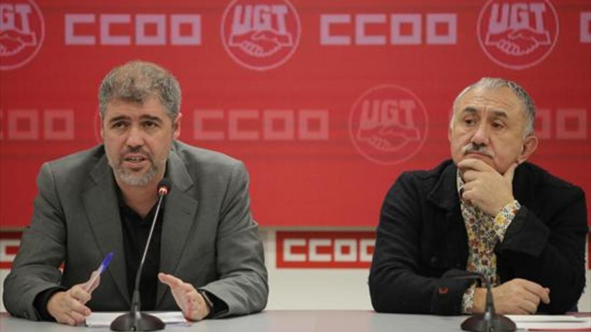 Unai Sordo y Josep María Álvarez, en la rueda de prensa de ayer, en Madrid.