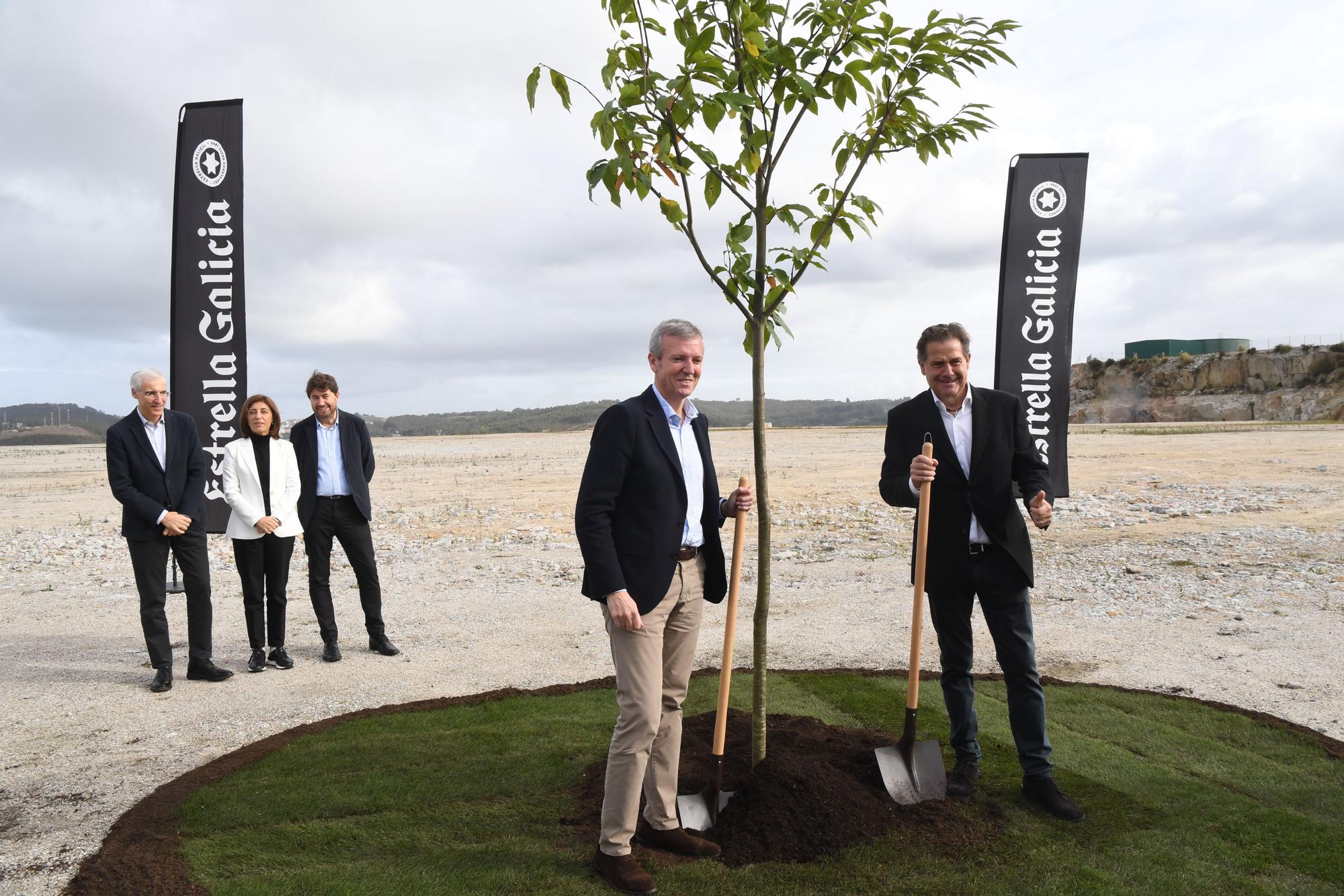 Primera piedra de la nueva fábrica de Estrella Galicia en Morás (Arteixo)