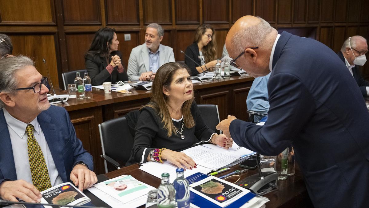 Inés Miranda charla con el presidente Antonio Morales durante el Pleno del Cabildo del 29 de diciembre