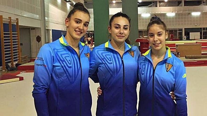 Carla Font, Andrea Carmona i Lorena Medina, gimnastes del club Egiba manresà