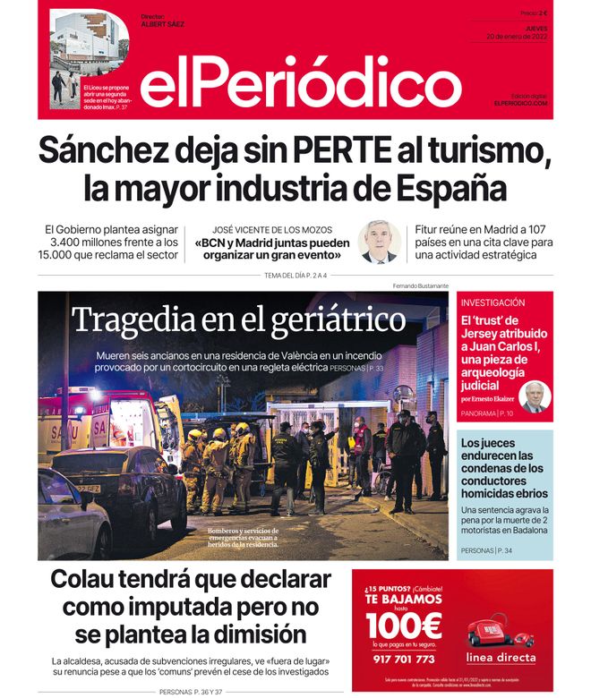 La portada d’EL PERIÓDICO del 20 de gener del 2022