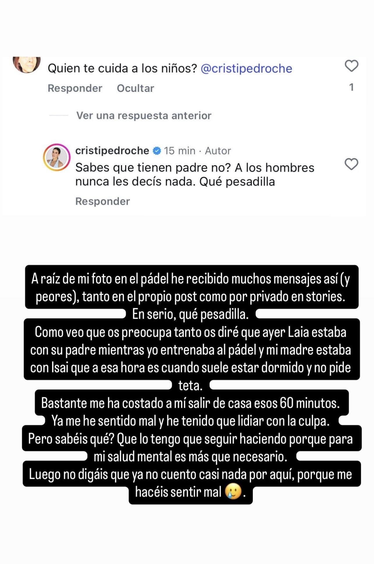 Cristina Pedroche se siente 'culpable' por haber ido a jugar a pádel