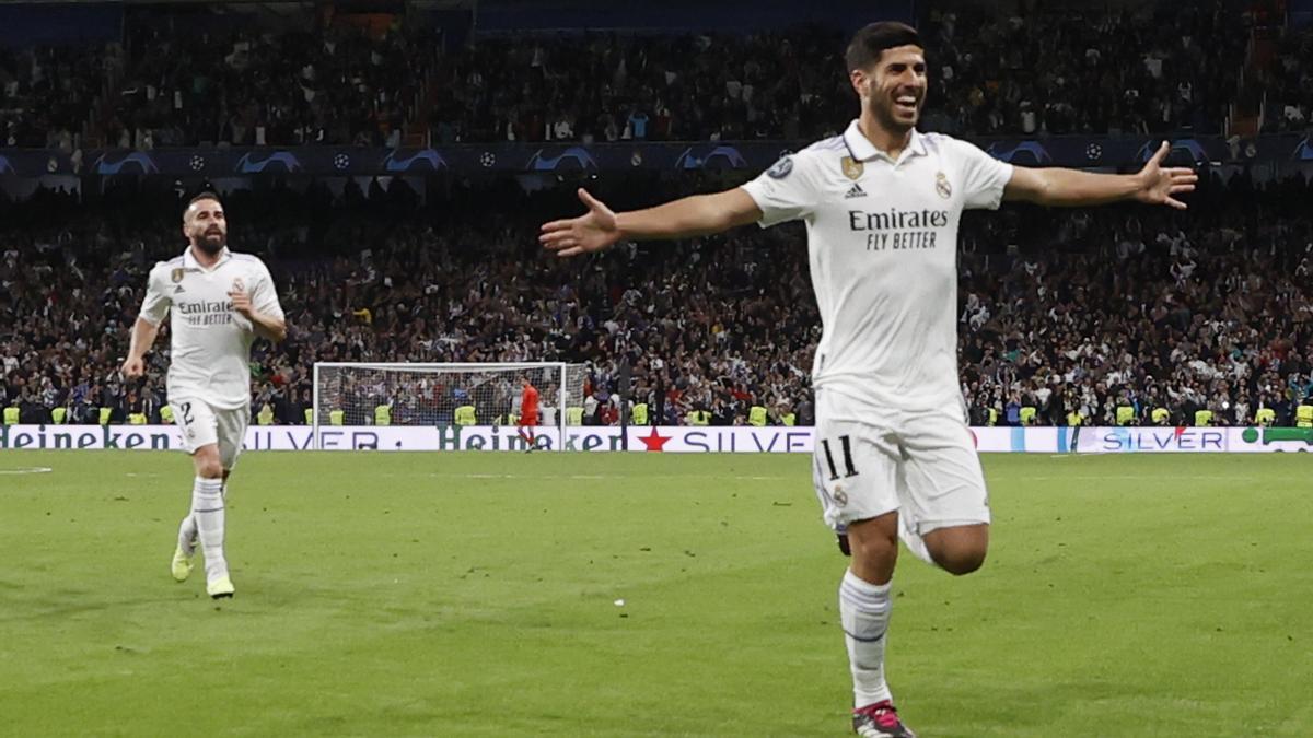 Marco Asensio celebra el segundo gol antes el Chelsea.