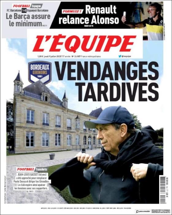 Portada L'ÉQUIPE jueves 9 julio 2020