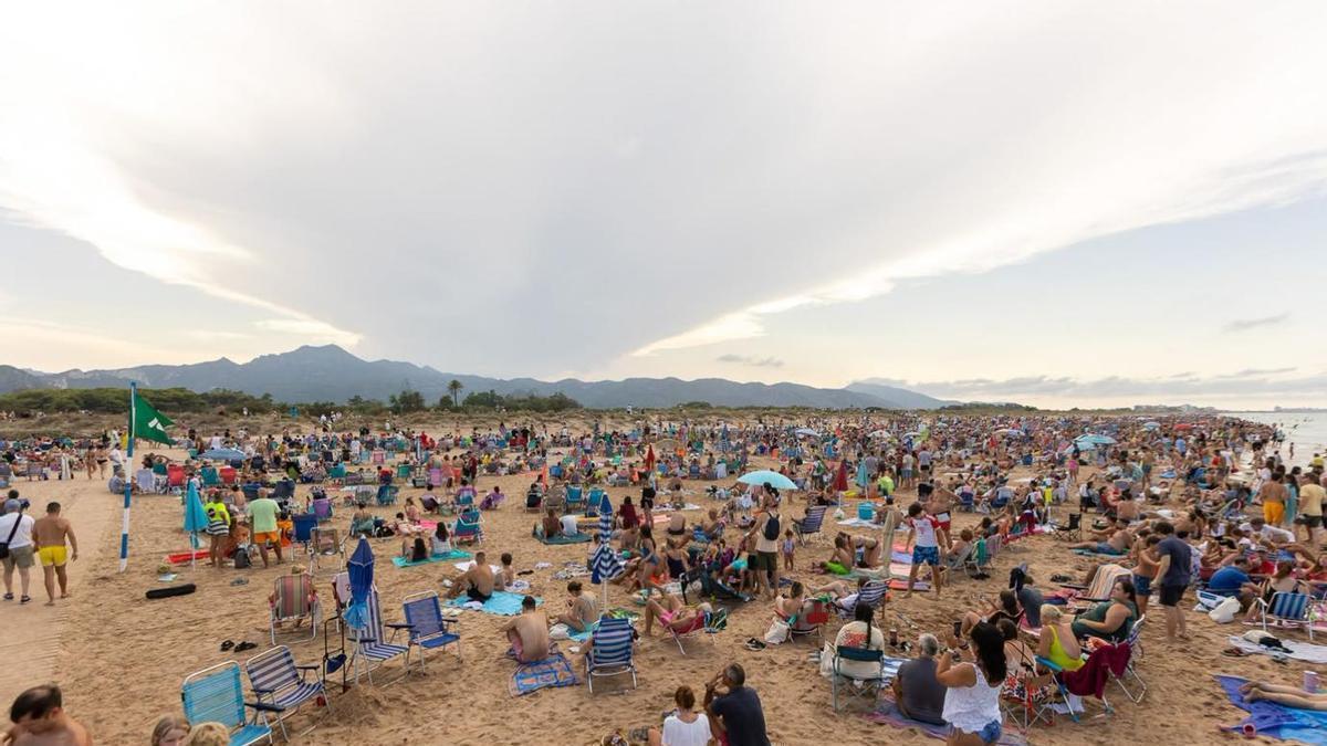 Centenares de personas en una actividad en la playa de Gandia, durante este verano.