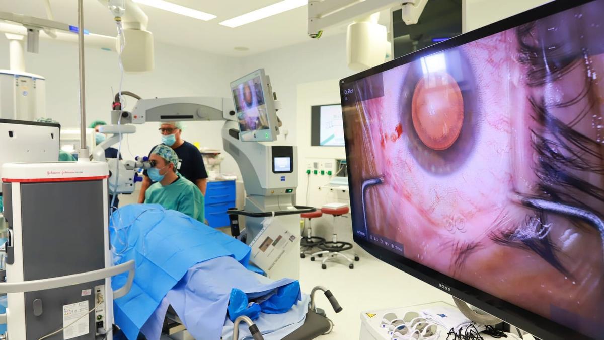 Una de las cirugías de cataratas grabada desde el Hospital del Vinalopó este viernes con motivo de Faco Elche