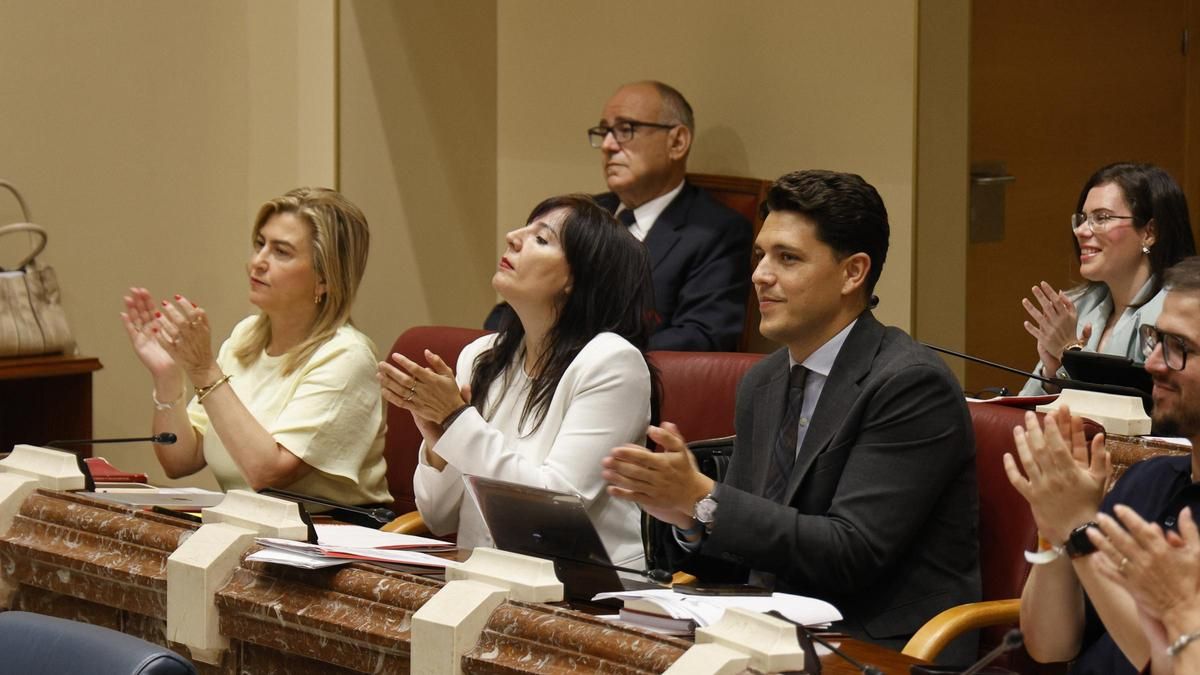 Diputados del Grupo Socialista aplauden una de las intervenciones de uno de sus diputados.