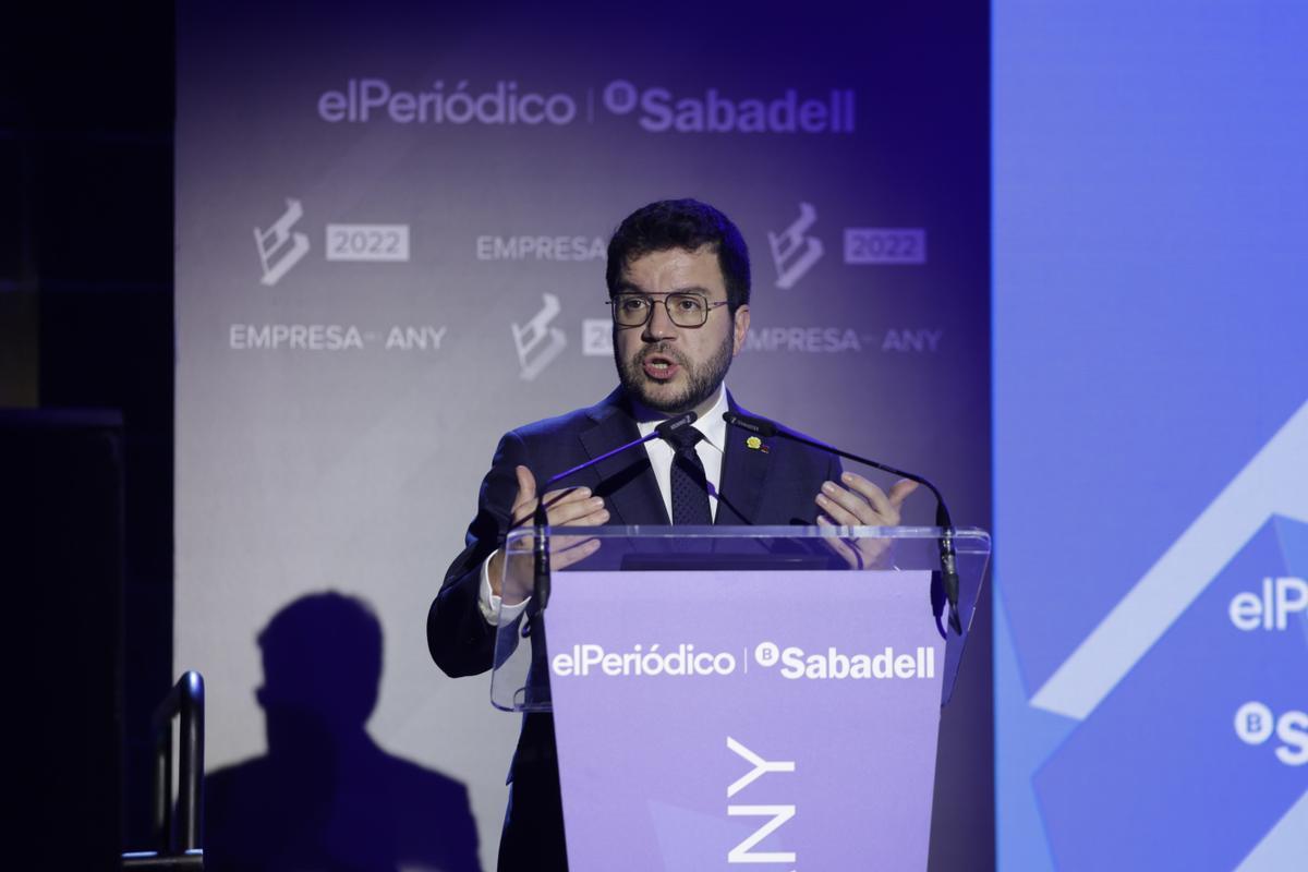 Pere Aragonès, ’president’ de la Generalitat, durante su intervención en el evento