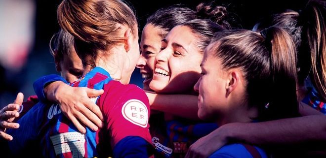 Las jugadoras del Barça, felices.