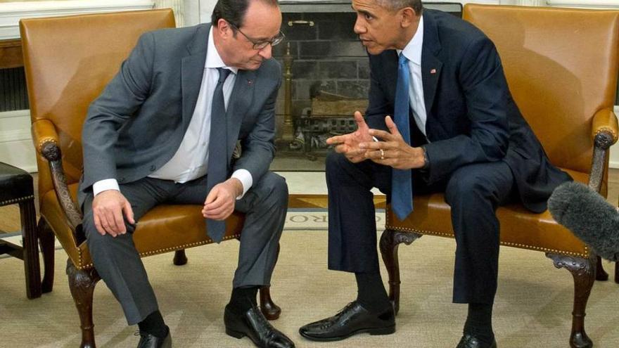 Obama y Hollande, ayer, en el Despacho Oval de la Casa Blanca.