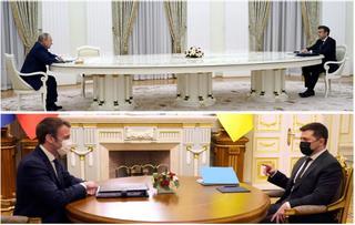 Macron con Putin y Zelenski: la diplomacia de las mesas