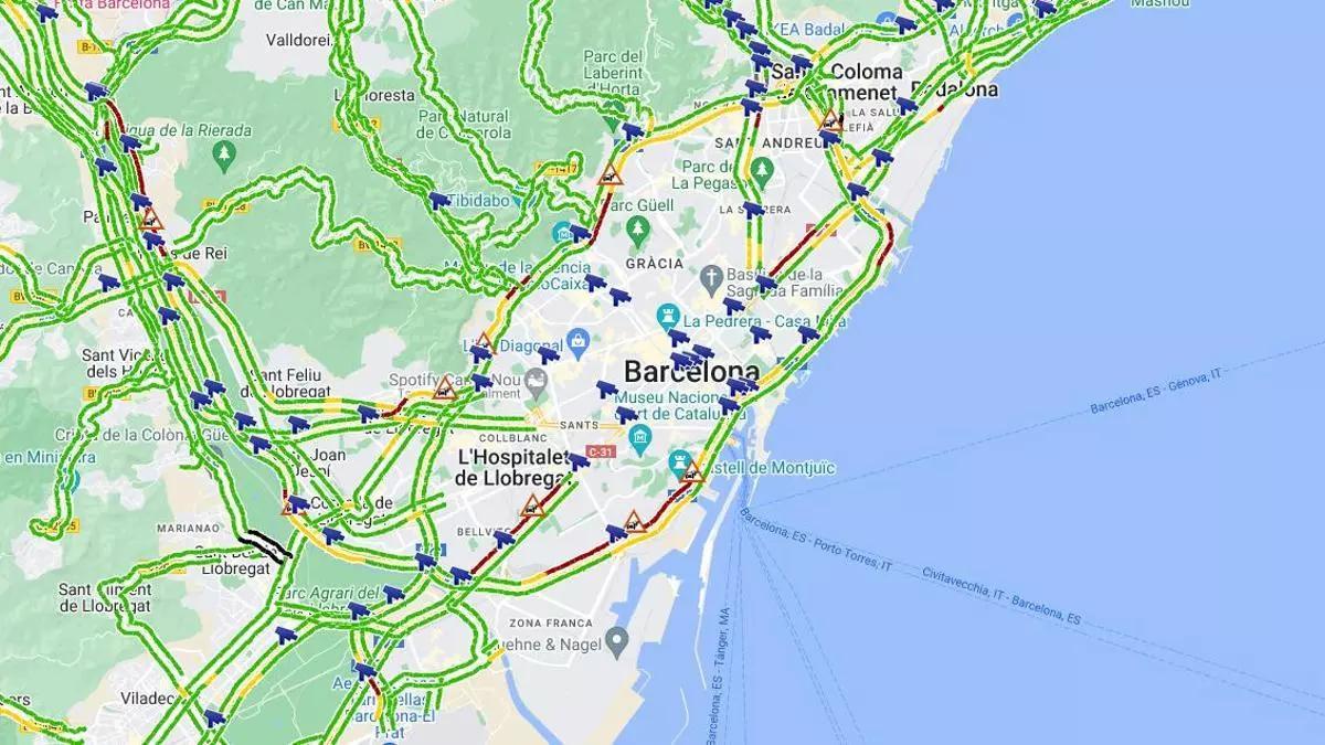Mapa Continu del Trànsit de l'àrea de Barcelona a les 11.30 h d'aquest dijous