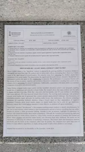 Examen de Inglés de la PAU 2025