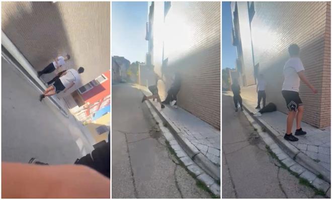 Captures del vídeo que sha difós a les xarxes de la pallissa al carrer a un menor de Sant Joan