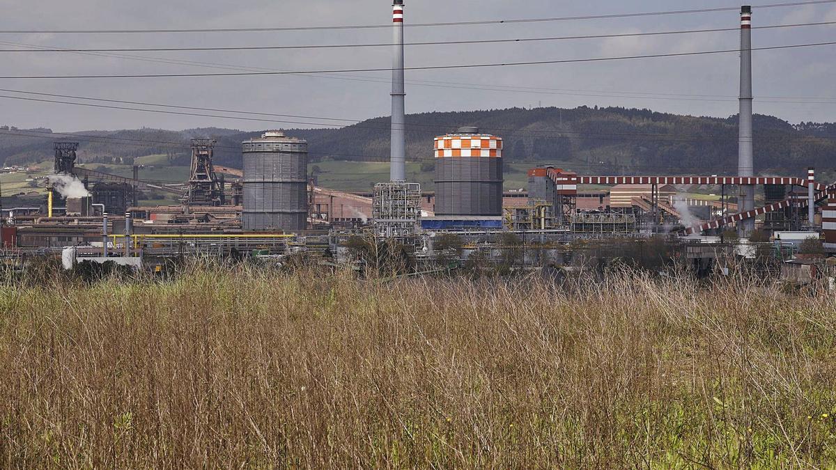 La factoría de ArcelorMittal en Gijón, con tendidos de alta tensión en primer término. | Ángel González