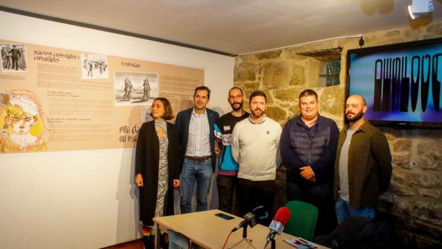 Organizadores y autoridades, ayer en el pazo de Torrado, donde está la exposición de Víctor Ramírez.   | // IÑAKI ABELLA