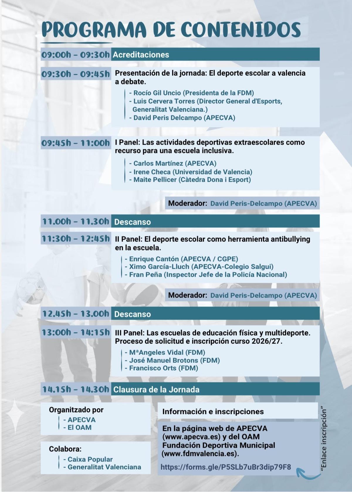 Programa de las II Jornadas ‘El deporte escolar a debate’.