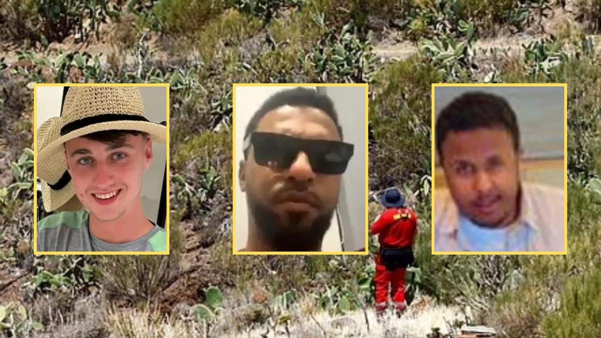 Fotomontaje de Jay Slater y sus dos acompañantes hasta Masca, Rocky y Ayub Qassim, respectivamente