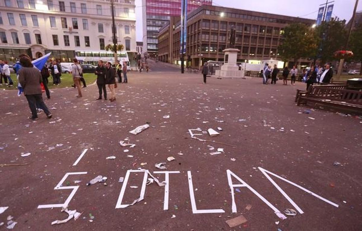 La plaza George, en Glasgow, desierta, tras conocerse el resultado.