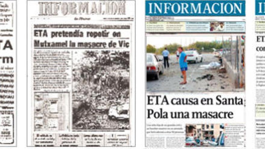 Distintas portadas de INFORMACIÓN con algunos de los atentados sufridos en la provincia