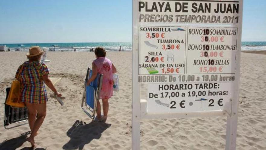 Los precios de las tumbonas van por playas