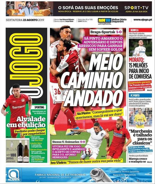 Portada de O Jogo del 23 del agosto de 2019