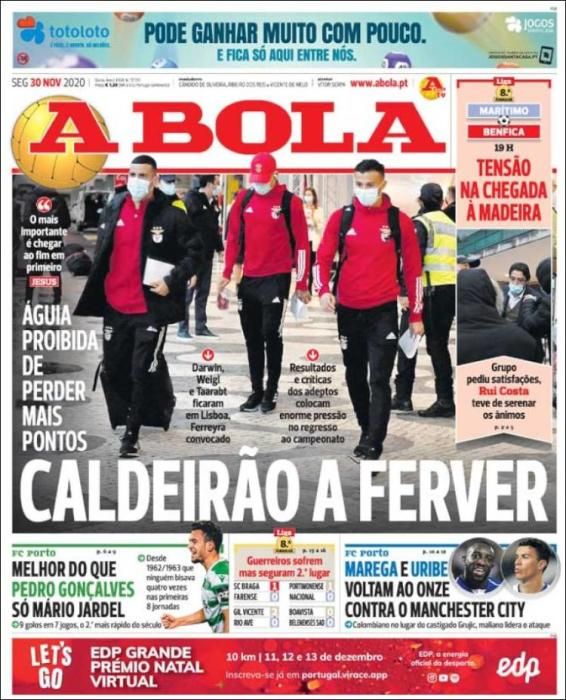 Portada A BOLA lunes 30 noviembre 2020