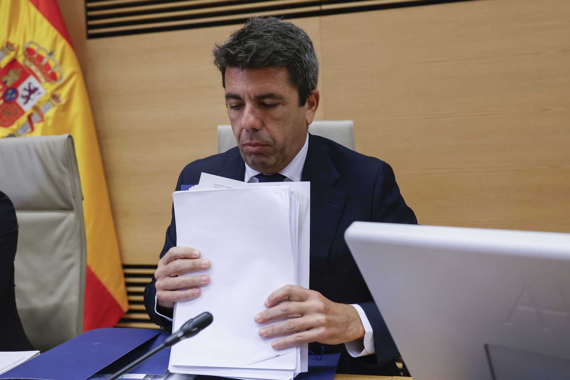 El 'president' en funciones de la Generalitat Valenciana, Carlos Mazón, durante su comparecencia en la comisión de investigación de la dana en el Congreso