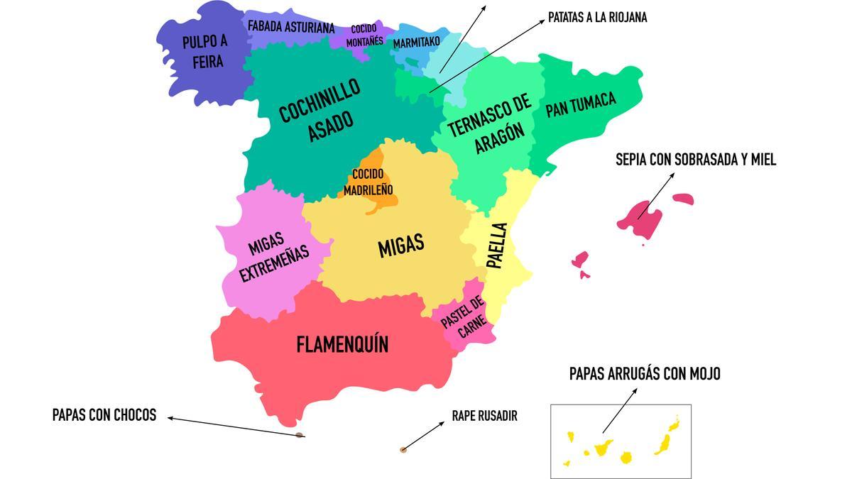 Mapa comida rica comunidades autónomas, con descripción