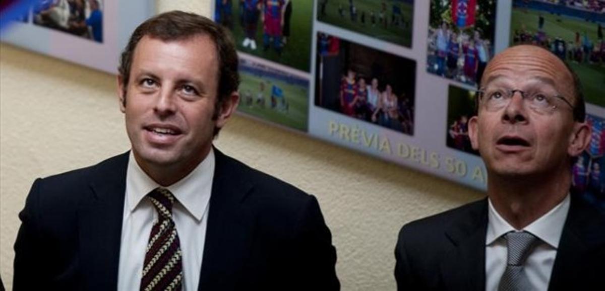 Sandro Rosell i Jordi Cardoner, en un acte amb les penyes. Sandro Rosell i Jordi Cardoner, en un acte amb les penyes.